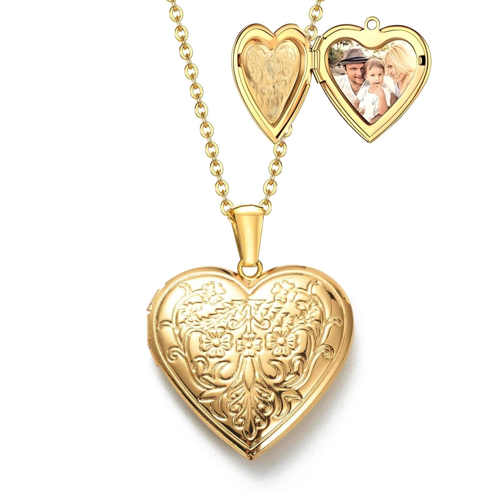 18K Real Gold Plated Heart Photo Memory Locket Pendant Necklace With Chain Valentine Gift For Women And Girls (NK0987) 1 Piece Only-image-37