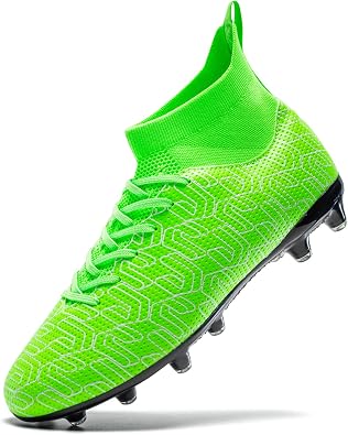 Soccer Cleats Boys Kids Football Cleats Youth High-top Soccer Shoes | Elastic Sock Collar Ankle Support,Anti-Slip & Wear-Resistant For Artificial Grass
