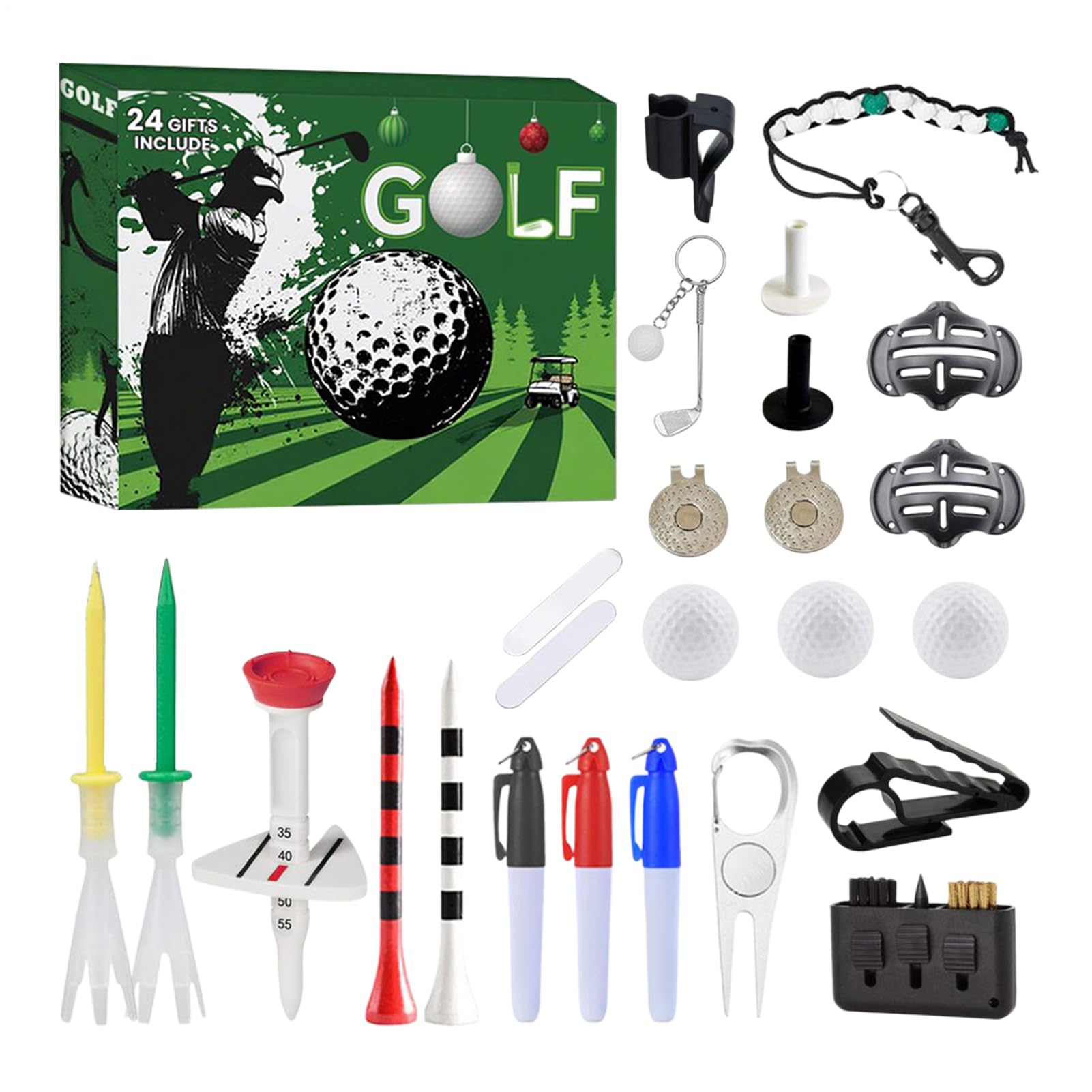 Calendario del conto alla rovescia, 24 calendari 'Avvento di Natale con palline da golf e tè | Accessori sportivi con pennarello per la festa del papà, compleanno, festa, regalo per papà, marito, fidanzato