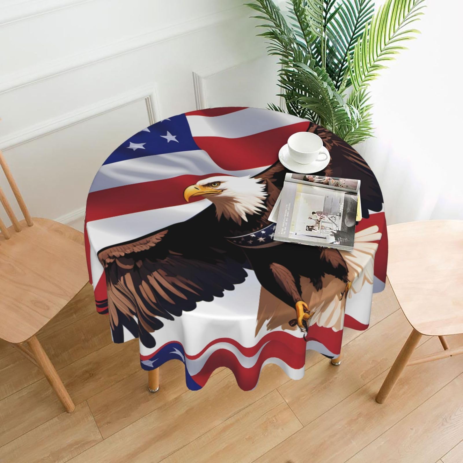 WHJDPP USA Patriotic Eagle with American Flag Prints Round Table Throw 60 Inch - Waterproof Table Cover for Dining, Coffee Tables - Soft & Wrinkle Resistant Decorative Layer