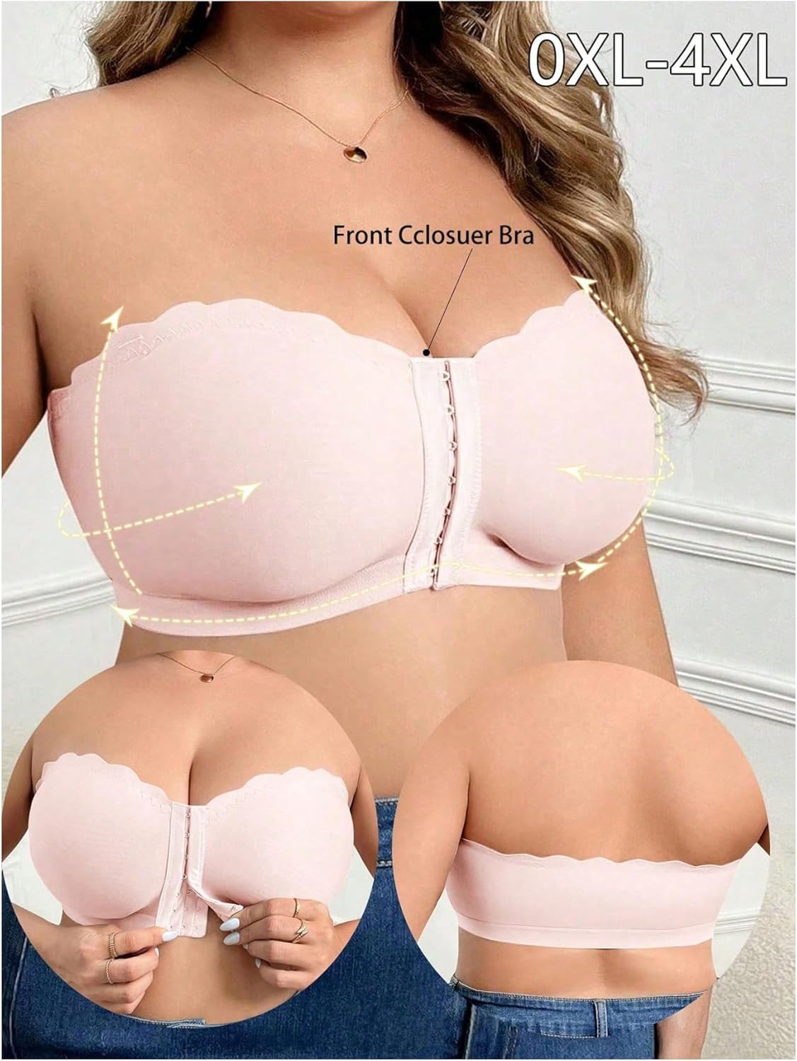 MakeMeChic Women's Plus Size Strapless Bras Front Closure Half Push Up Bra Bandeau Wireless Bralette for Large Bust - Image 5