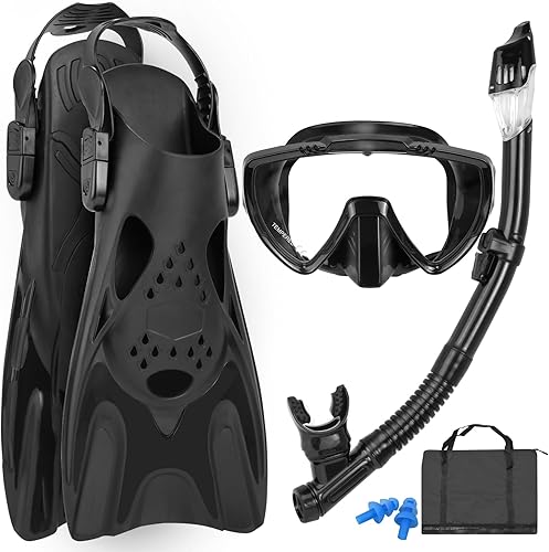 Miniatura 1 de Snorkeling Gear for Adults, Mask Fins Snorkel Set, Panoramic View Diving Mask Anti-Fog, Anti-Leak, Dry Top Snorkel and Dive Flippers with Travel Bag