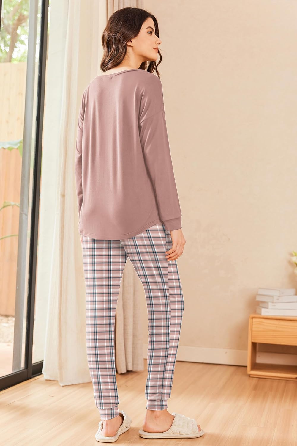 Ekouaer Womens Pajamas Set Long Sleeve Christmas PJ Sets Soft Lounge Set for Women Sleepwear Joggers with Pockets - Image 3