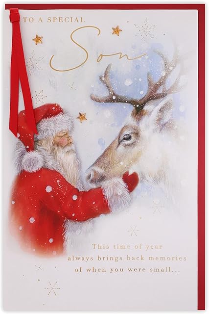 Clintons: Santa & Reindeer Son Christmas Card, Christmas Card for Son, Son Xmas Card, Luxury Xmas Card for Son, Multi-Colour, 155 x 235, 1169188