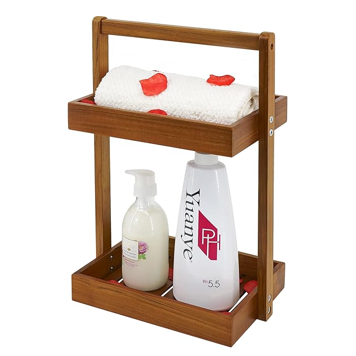Buy Utoplike Teak Wood Shower Caddy Corner, 2 Tier Standing Shower