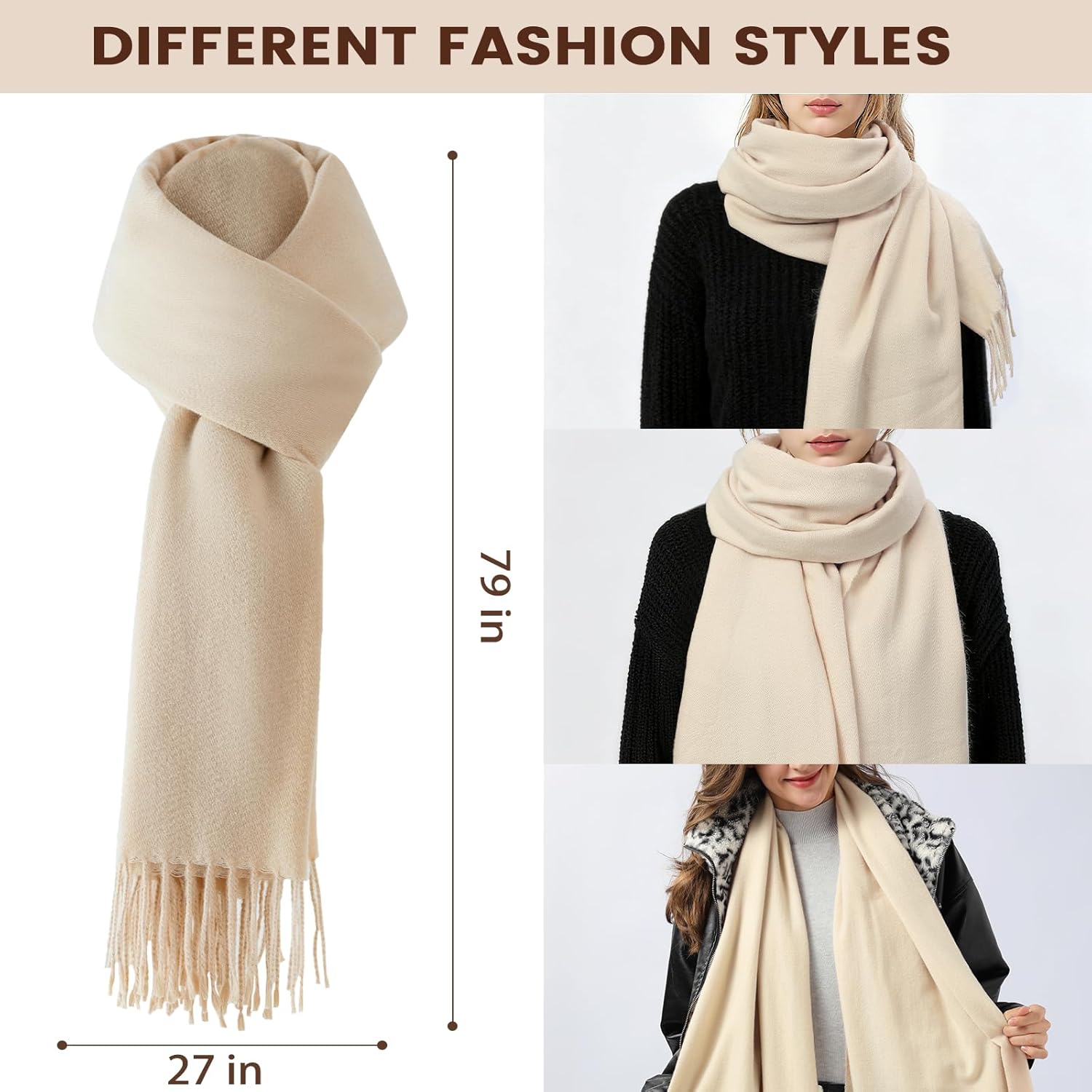 Women Winter Hat Beanie+Long Scarf+Touch Screen Gloves Set, Warm Clothes Set with Knit Fleece Lined for Women/Men Winter - Image 5