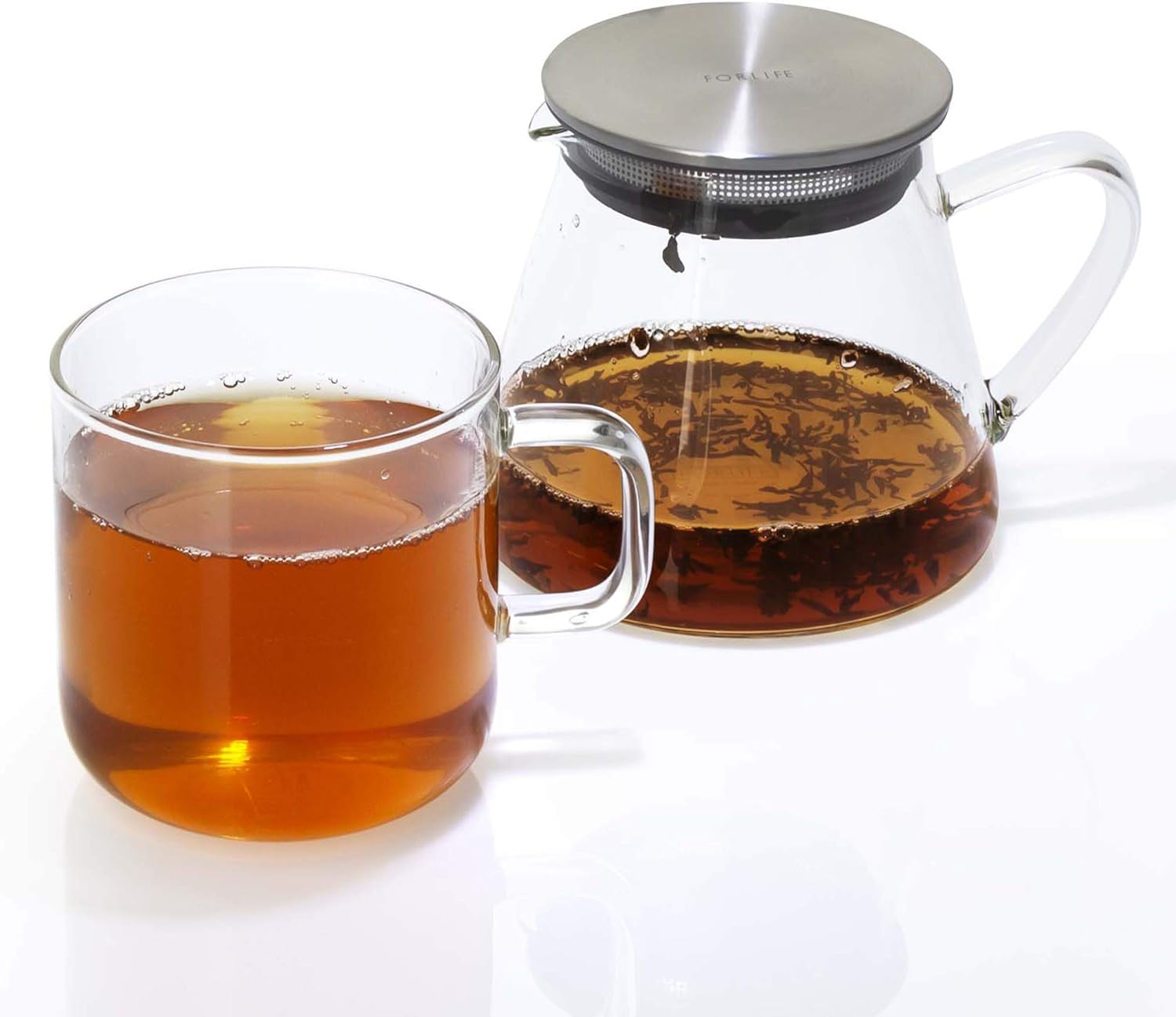 Four Life 841 Teapot Glass, Heat Resistant, 18.9 fl oz (532 ml), For 3 Cups, Lid with Tea Strainer, One Hand, Microwave and Dishwasher Safe, Not Direct Fire, Fuji Glass Teapot