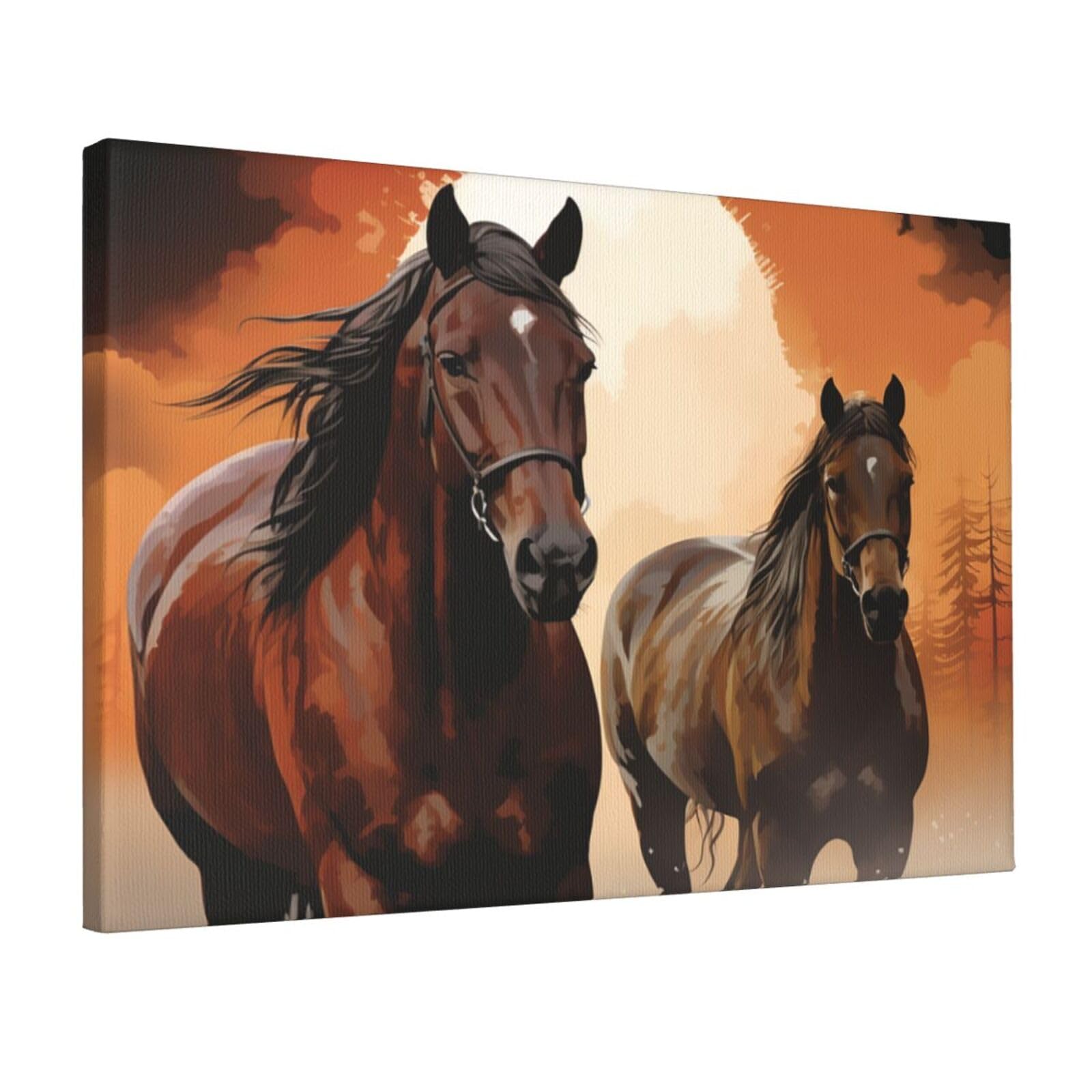 KLOPH Brown horse silhouette Canvas Wall Art for Living Room 12"x18" Modern Artwork Painting for Bathroom Hanging Canvas Prints Aesthetic Wallart for Bedroom Kitchen Office Wall Decor