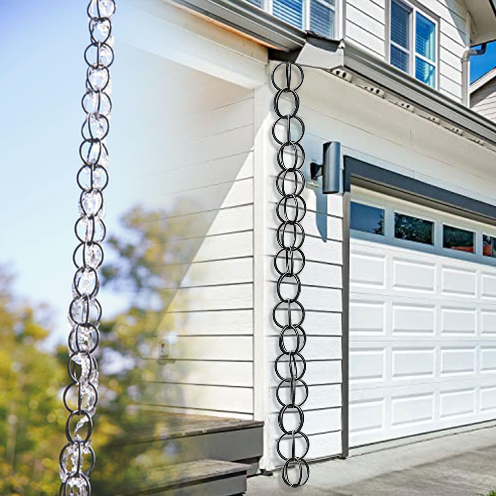 WEKONUMEX Rain Chains for Gutters, Black Double Ring Rain Chain Multiple Sizes For Gutter Downspout Replacement(2m(6.6ft))