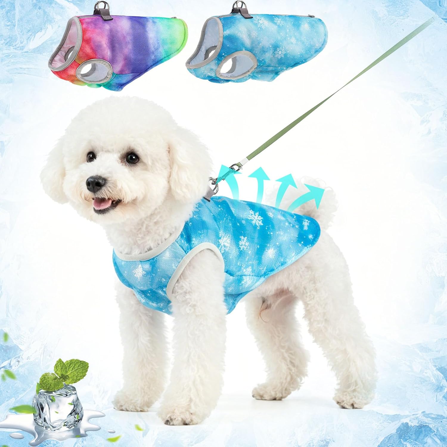 BEAUTYZOO Dog Cooling Vest with Zipper, Lightweight Breathable Cooling Shirt for Summer, Adjustable Reflective Cooling Jacket for Small Dogs, UV Protection Pet Ice Vest Cooler Harness for Hiking Beach