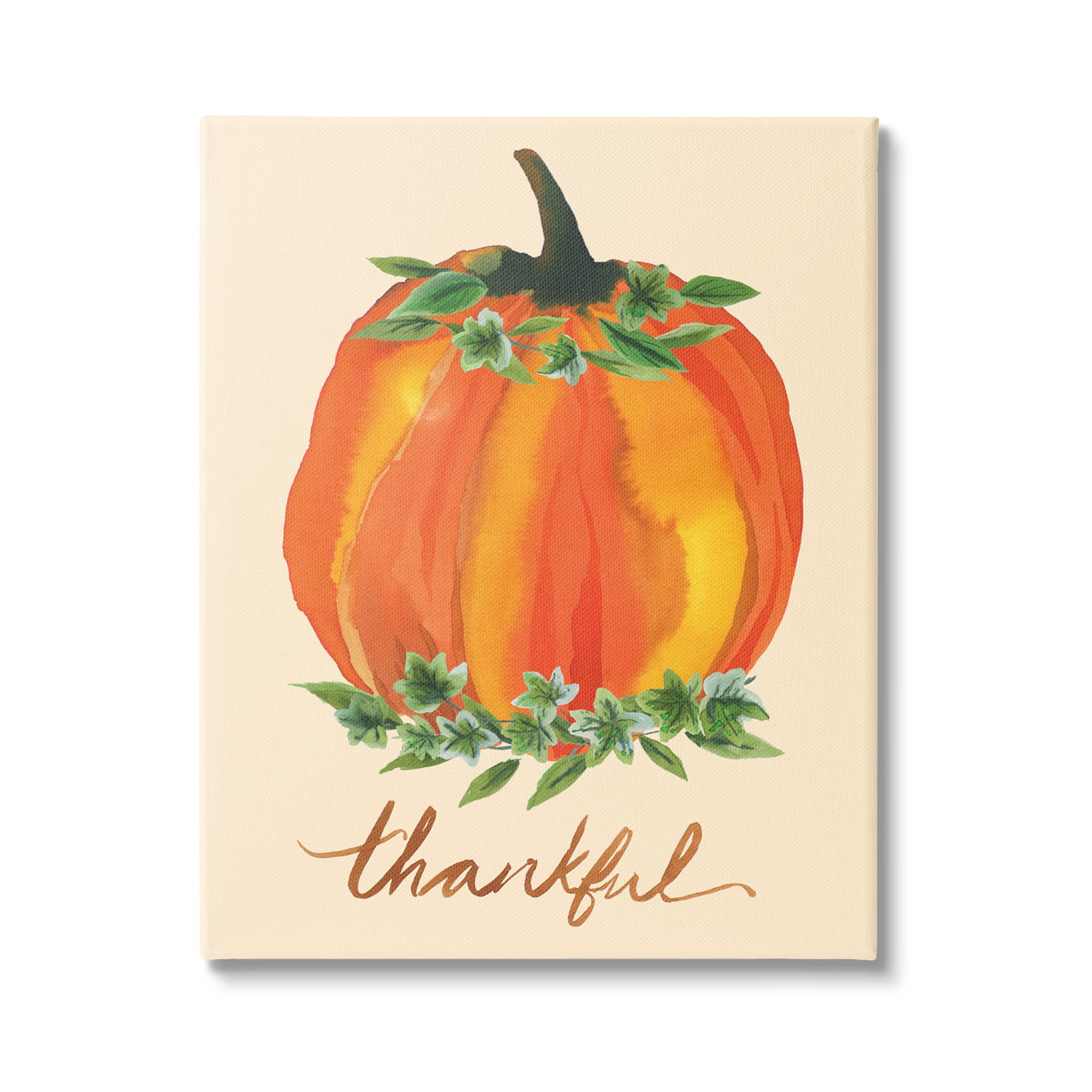 Stupell Industries Thankful Orange Pumpkin Leaf Botanicals Autumn Plants, Design by Heather McLaughlin