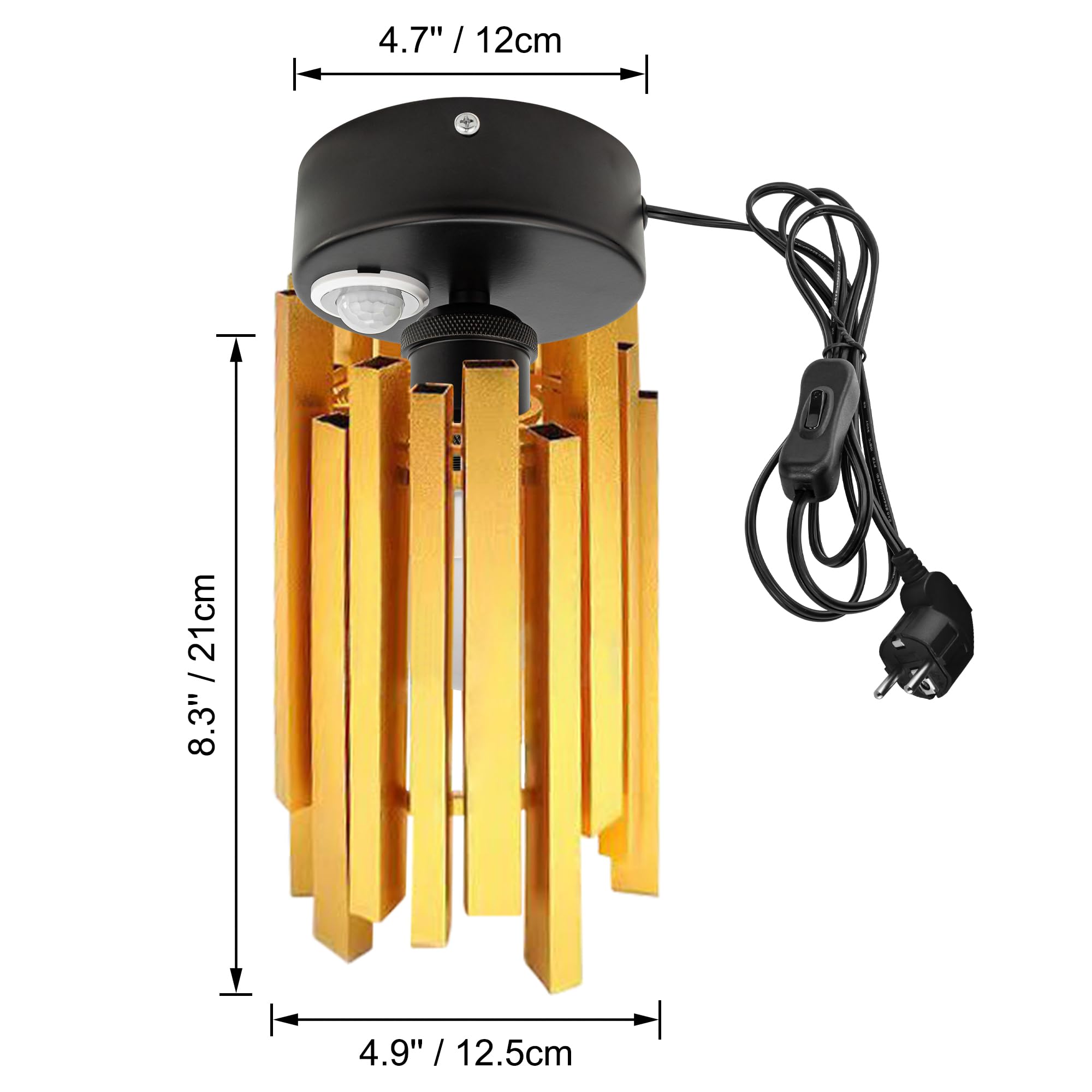 Plafoniera con sensore di movimento interno, lampada da soffitto in ferro industriale, sensore di movimento radar con cavo da 4,5 m e portalampada E27, per corridoio, bagno, scale, garage