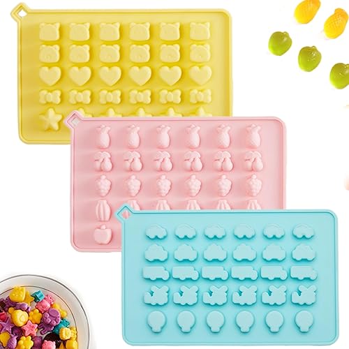 3 moldes de gelatina de silicona, moldes dulces de chocolate para coche, fruta y oso en forma de caramelo, juego para cubitos de hielo, bandeja de