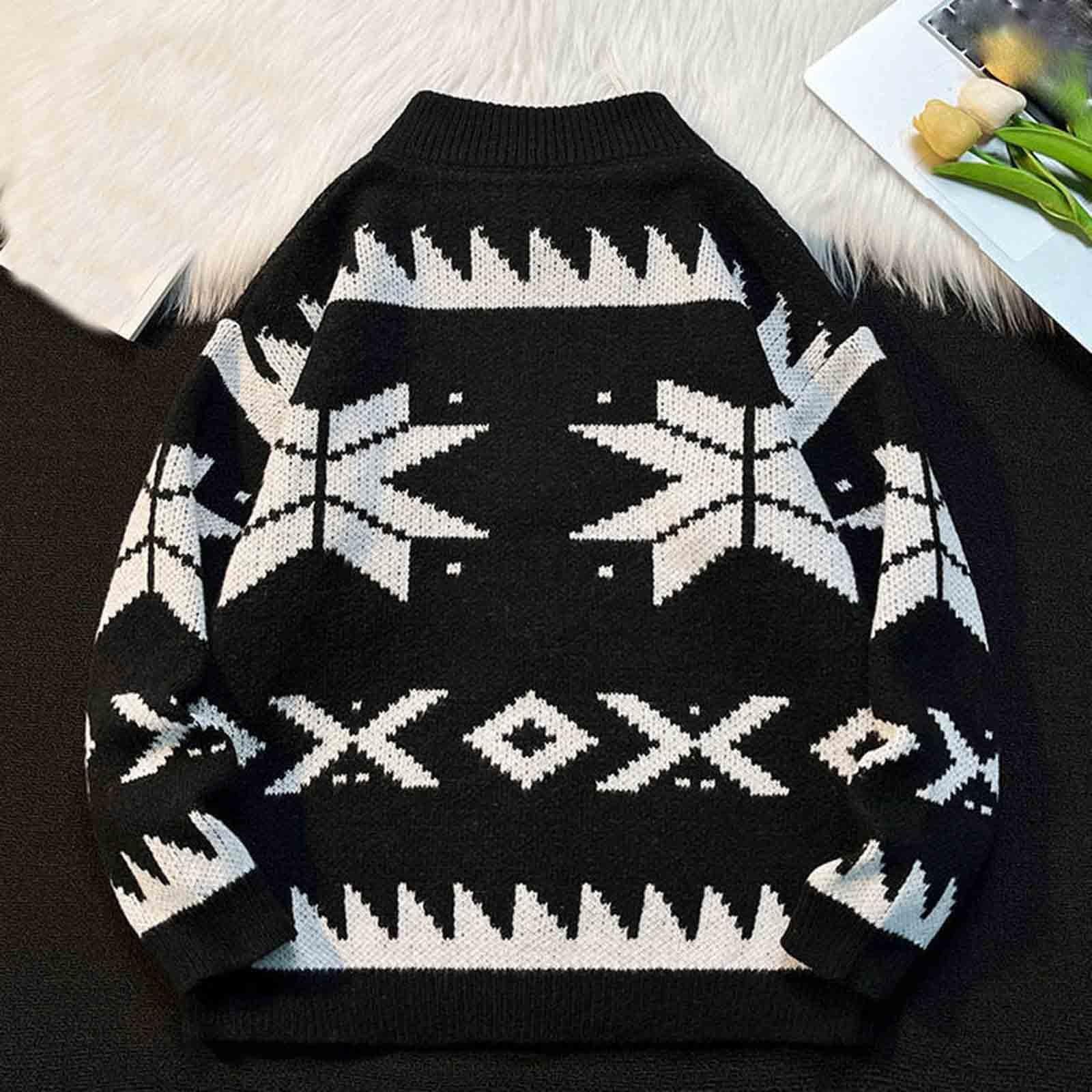 Jersey Navidad Hombre Cuello Redondo Suéter Navideño Punto Hombre de Manga Larga con Cremallera Ropa Navidad Cálida Christmas Sweater para Invierno y Regalo Sueltos Elástica Christmas Cardigan