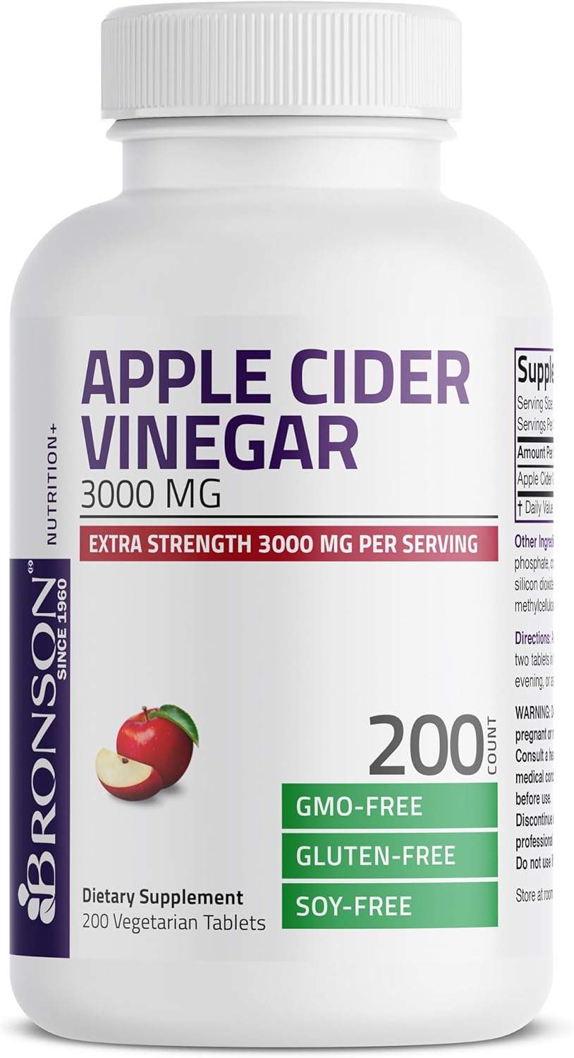 Bronson Apple Cider Vinegar 3000 MG per Serving Extra Strength - Non-GMO, 200 Vegetarian Tablets - Image 5