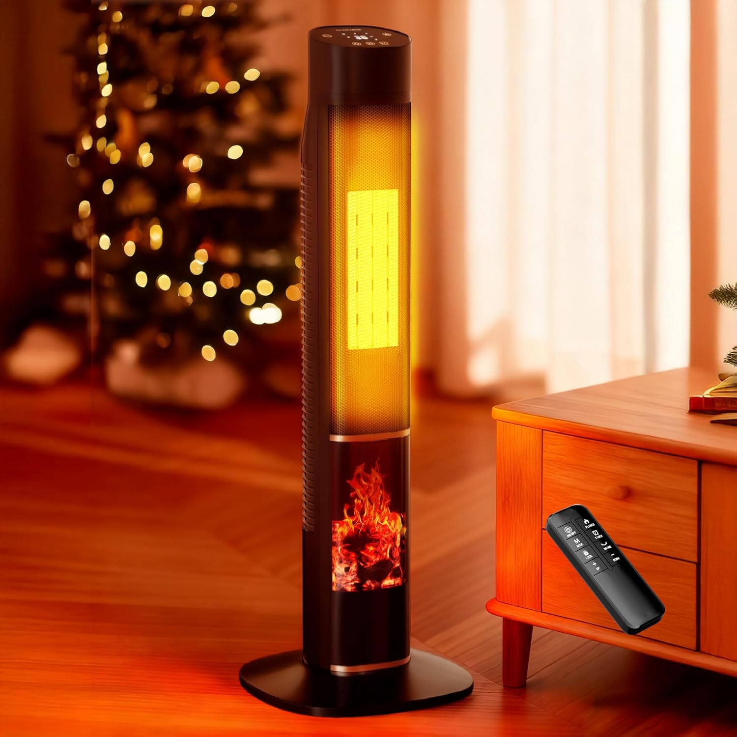 Uthfy 32 Space Heater for Large Room 1500W Electric Heater for Indoor Use with 24H Timer 3D Flame