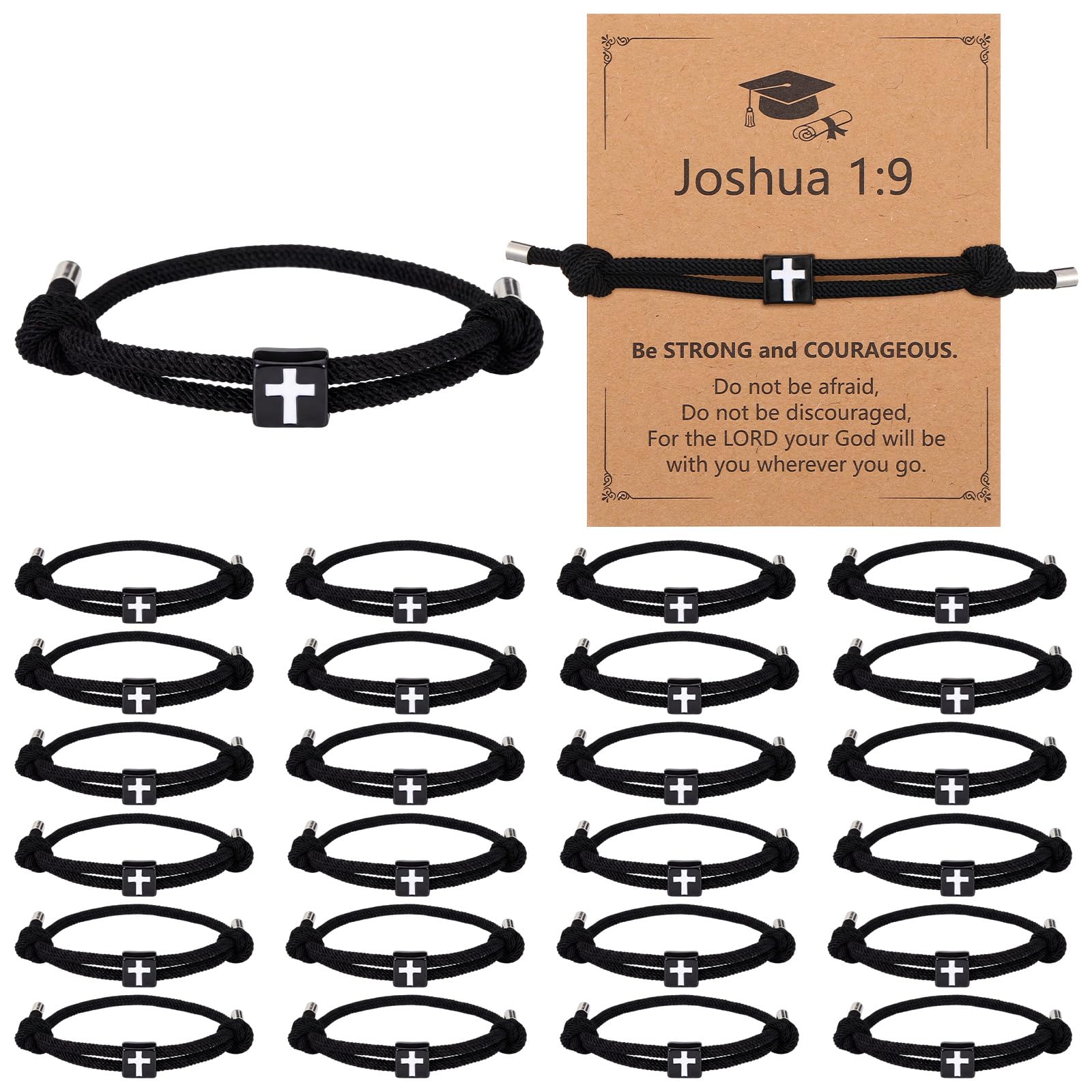 Tondiamo 24 Set Christian Graduation Cross Bracelets Set Bulk with Scripture Cards Bible Verses 2026 Happy Graduation Gifts Adjustable Braided Rope Religious Bracelet for Men Women High School College