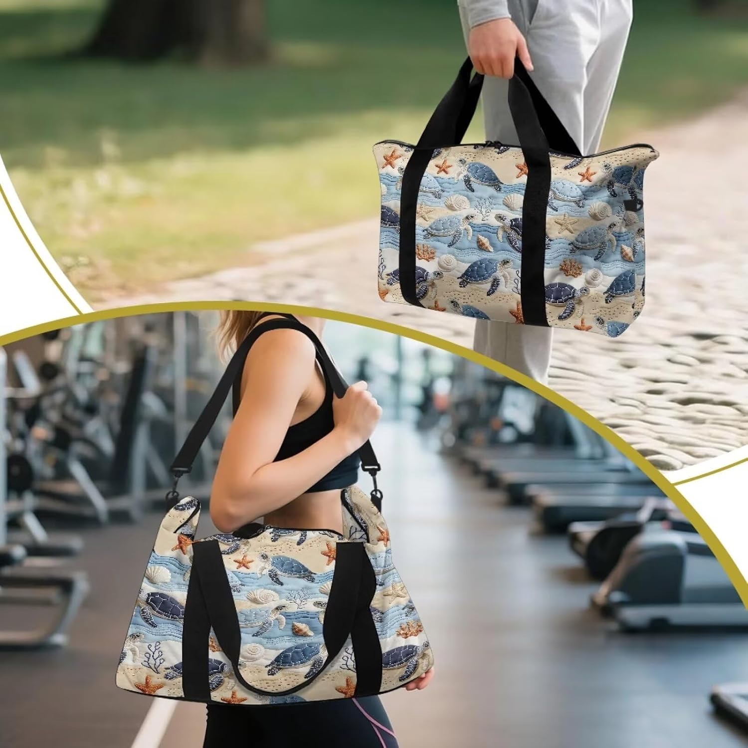 Sea Turtle Travel Duffel Tote Bag Starfish Foldable Carry On for Women, Coral Shell Lightweight Hospital Bags for Labor and Delivery