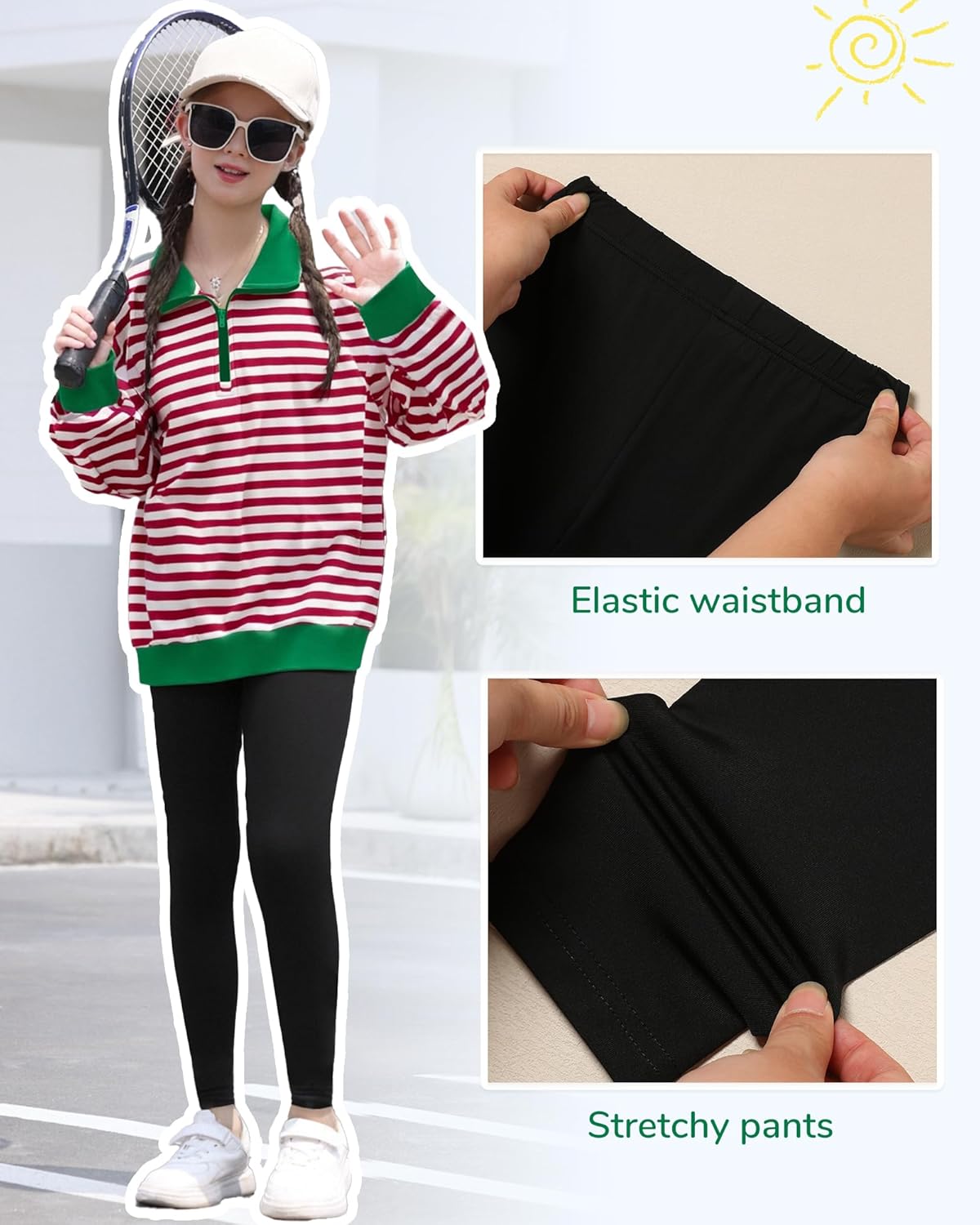 Girls Outfits 2 Piece Stripe Flip Collar Zipper Sweatshirt and Pants Set 5-12Y - Image 4