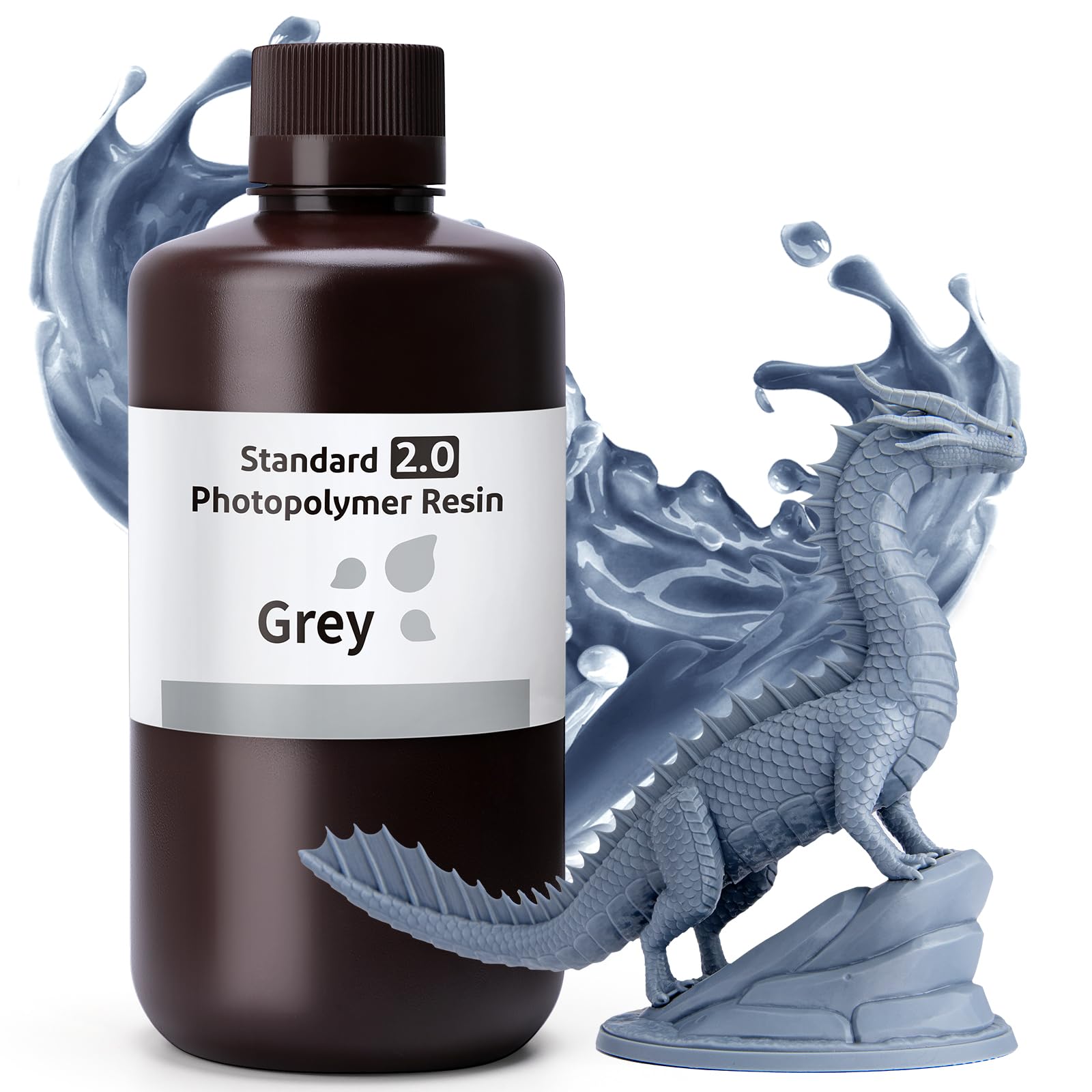 ELEGOO Améliorée Resine Standard 2.0 1000g Gris, Résine à Base de Plante pour Imprimante 3D 405nm Durcissement UV Rapid Resin pour LCD Impression 3d Printer