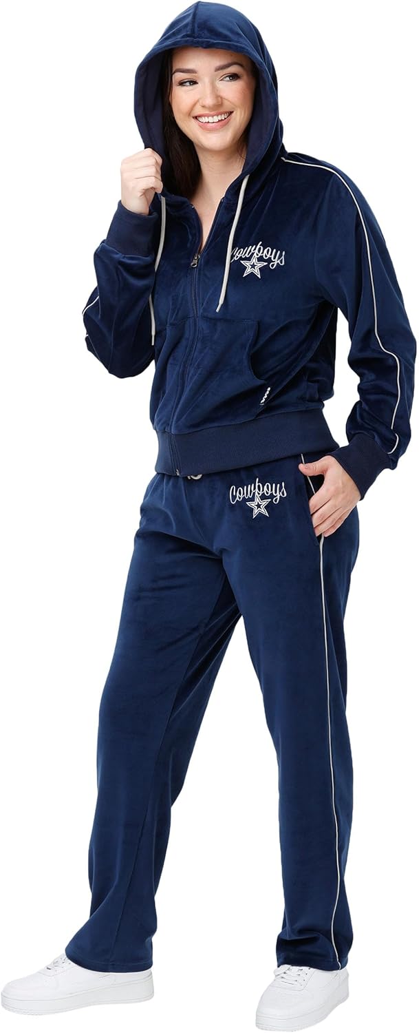 FOCO NFL Womens NFL Team Logo Ladies Fashion Tracksuit Soft Velour Sweatsuit Pants