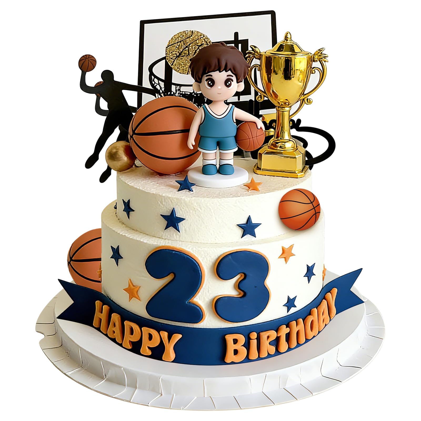 Basketball Cake Decorations, Basketball Player Cake Topper with Trophy for Basketball Birthday Party Basketball Theme Sport Party Cupcake Decorations Supplies