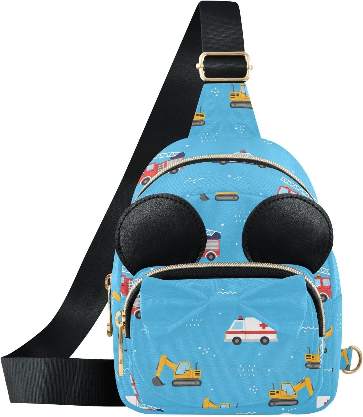 Sinestour Vehicles Kids Sling Bag for Girls, 3.1"x7.5"x5.7" | Crossbody Fanny Pack, Toddler Purse, Cute Sling Belt Bag with Ears, 2L Small Shoulder Chest Bag for Travel