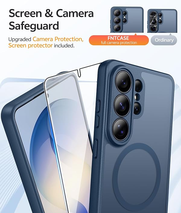 FNTCASE for Samsung Galaxy S26-Ultra Case: [Fit for Magsafe] [Full Camera Protection] Translucent Matte Cases with [Screen Protector] Military Grade Shockproof Protective Phone Cover - Blue by FNTCASE - Image 4