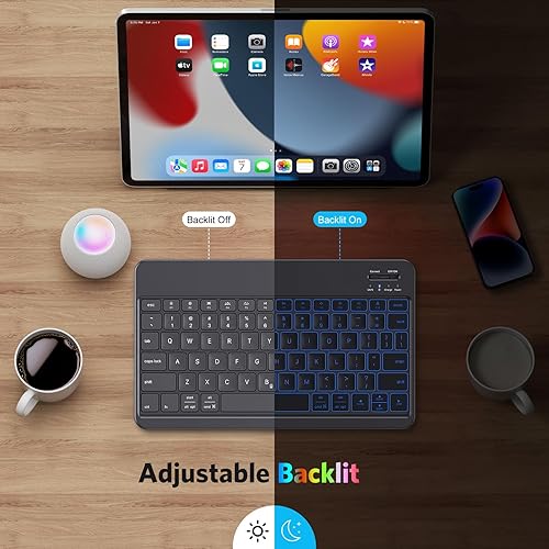 Miniatura 4 de Emetok Teclado Bluetooth para iPad con teclas de tamaño amplio y retroiluminación de 7 colores para máxima comodidad de escritura, compatible con