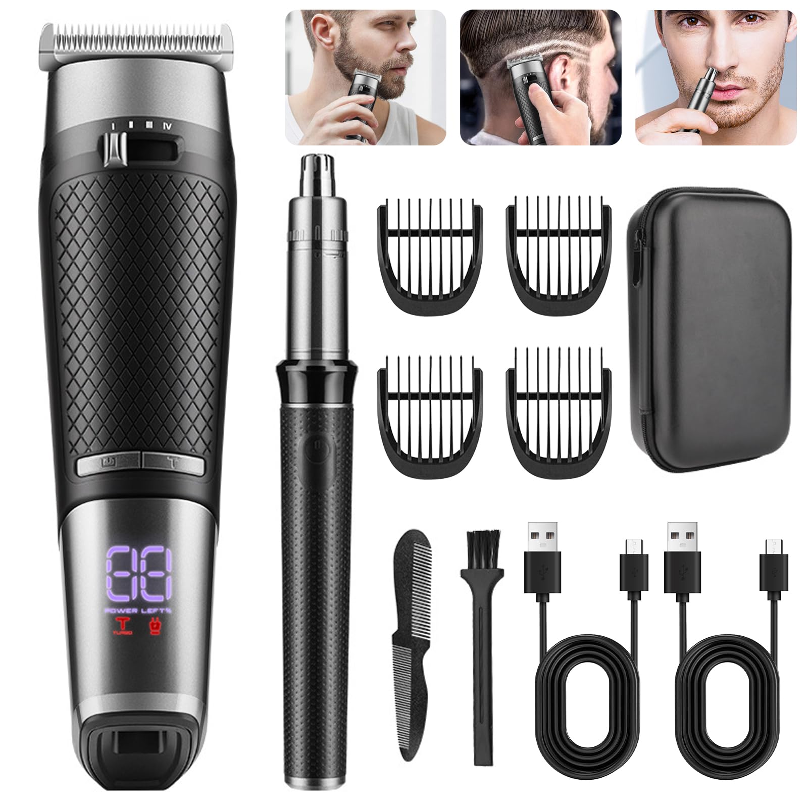 Bwaliffury2 in 1 T-Shaped Men's Trimmer, Nose and Beard Trimmer, USB Rechargeable, Waterproof LED Display (Black)