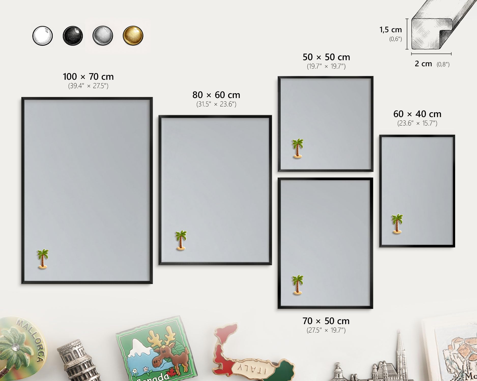 Tablón de Anuncios para el Hogar 60x40 Grigio chiaro Marco Negro | Pizarra | Organizador | de Pared | Tablón | Anuncios | Decorativo | Recordatorio | Notas | Planificador | Semanal | Menú