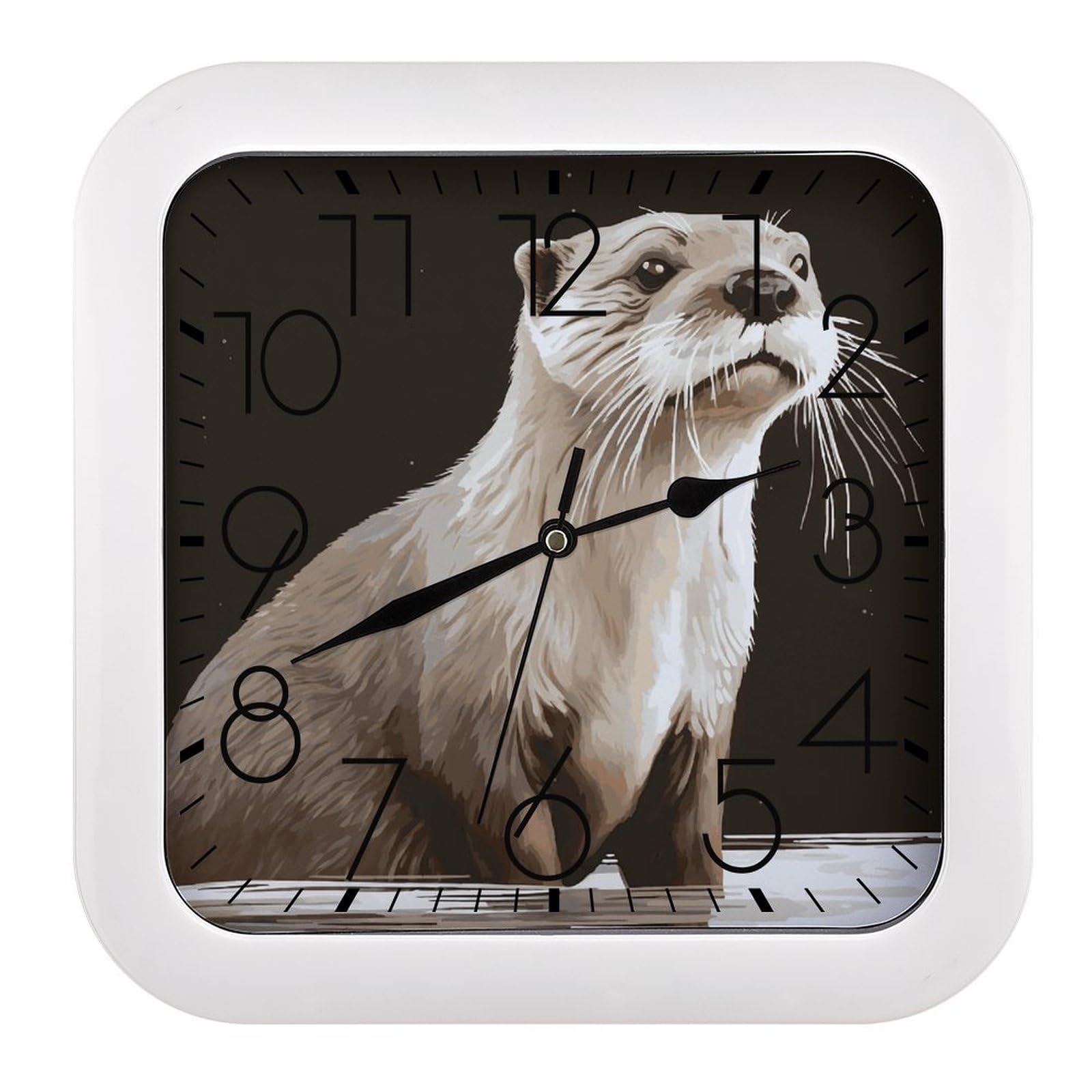Horloge murale carrée de 25 cm silencieuse en plastique noir pour cuisine et bureau