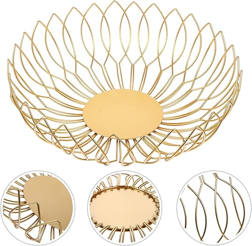 Miniatura 9 de Zerodeko Cesta de almacenamiento, cesta de almacenamiento de alambre de metal, cesta de frutas dorada decorativa con marco de metal para fruta,