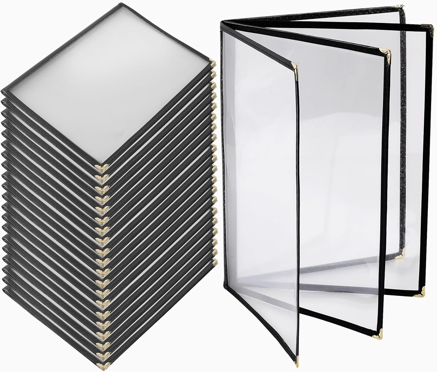 20-Pack Menu Covers 8.5" x 11", Transparent 4-Page 8-View Protective Sleeves for A4 Paper, Perfect for Restaurants, Offices, and Home Use