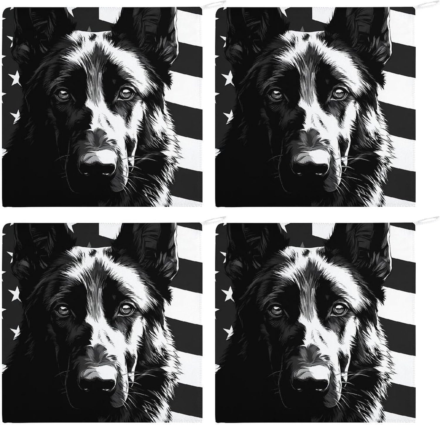 German Shepherd US Flag Microfiber Hand Towels for Bathroom Soft Absorbent Bath Kitchen Towel with Hanging Loop 4PCS