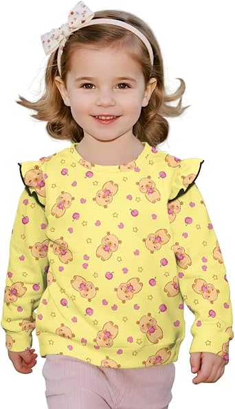 Kids Toddler Baby Girls Ruffle Long Sleeve T-Shirt Round Neck Basic Tees Shirts Cute Fairy Fall Winter Top Blouses