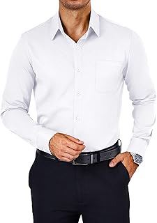 Mens Dress Shirts Wrinkle Free Long Sleeve Button Down Shirts Formal Business Shirt
