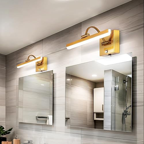 Miniatura 8 de MantoLite Lámpara de pared LED regulable de 15 pulgadas, lámpara de pared de gabinete de 6000 K 8 W, espejo de maquillaje de latón, lámpara de