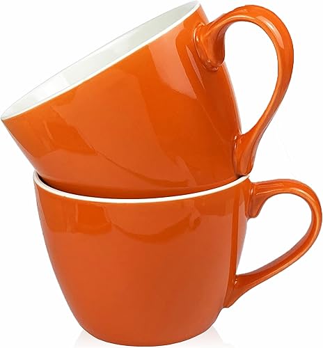 MECOWON Tazas de café de porcelana de 30 onzas, juego de 2 tazas grandes para sopa, cereales y ensalada (naranja)