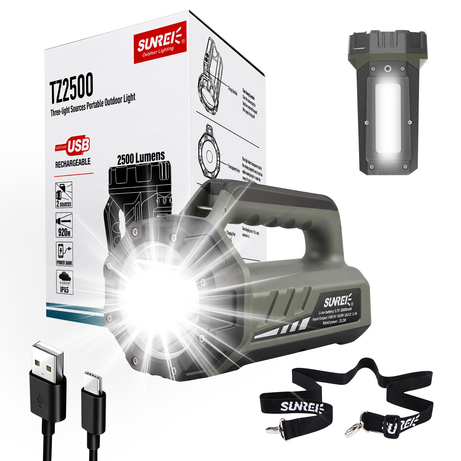 SUNREI 1500LM Rechargeable Flashlight - Emergency Lantern -12