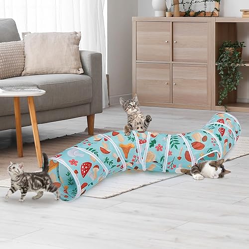 Vista 9 de Glittme Túnel para gatos, túneles para gatos de interior, cueva de gatos en forma de S con juguetes para gatos, tubos plegables para gatos y túneles