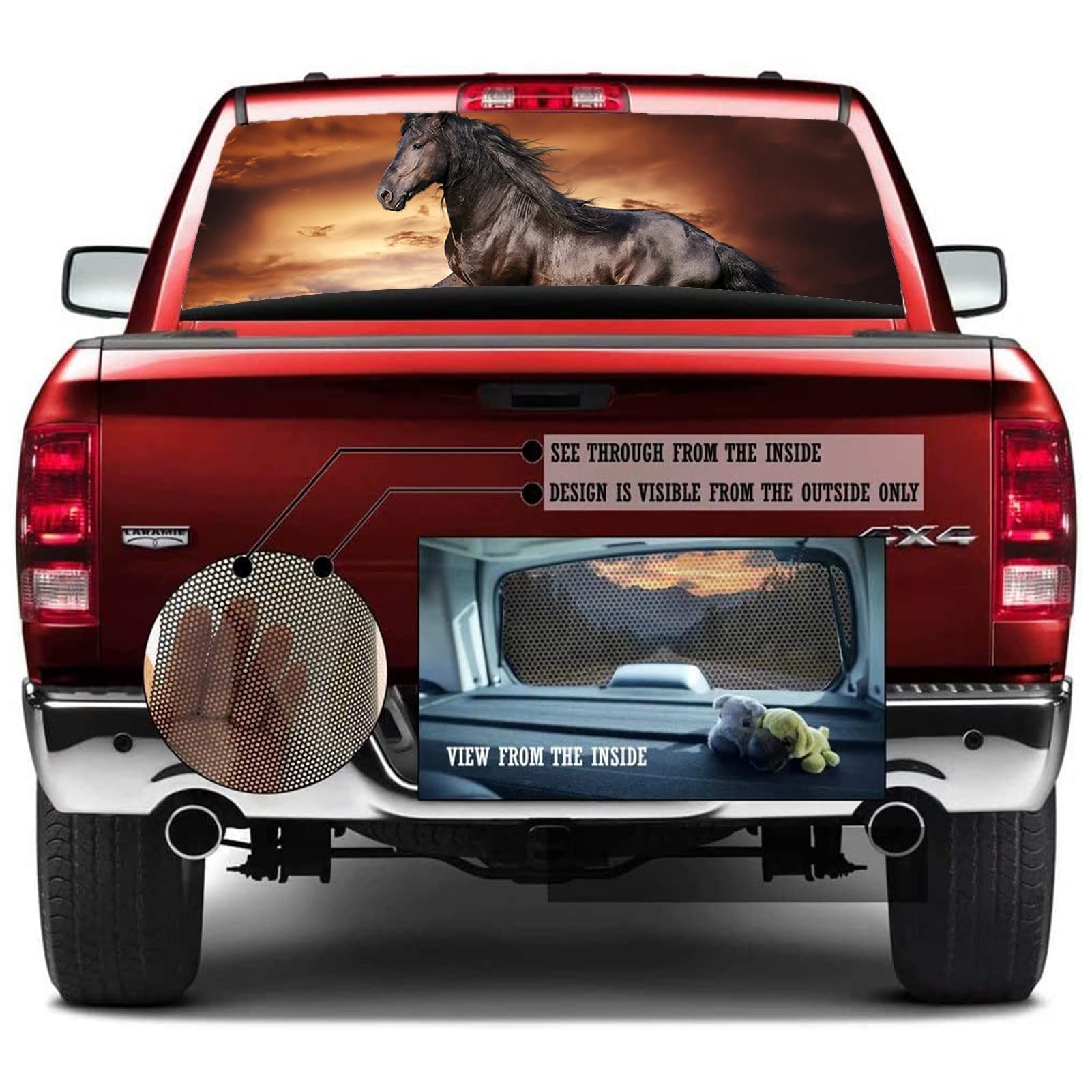Adesivo in vinile per finestrino posteriore, per camion, cavalli di destriero, decorazione per Halloween, adatta alla maggior parte dei camioncini, SUV, 165 x 55 cm