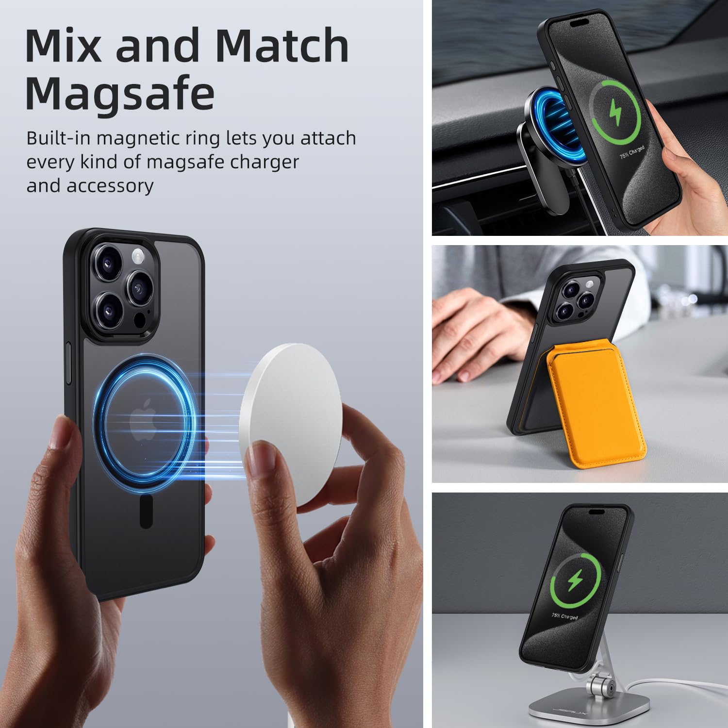 tigratigro Cover Magnetica per iPhone 13 Pro Max, Compatibile con MagSafe, Custodia Traslucida Opaca Posteriore Sottile Antiurto Protettiva Case, Protezione Antiurto di Grado Militare, Nero