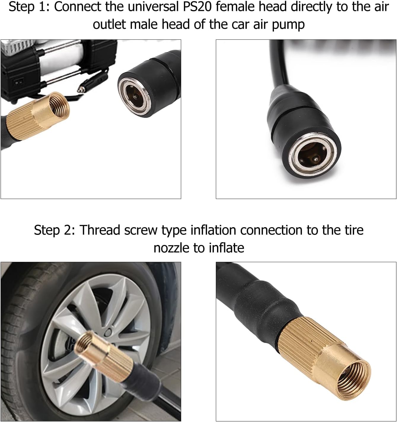 Manguera de extensión de bomba de aire para coche, PS20 hembra, tubo de extensión para boquilla de neumático americano, coche, motocicleta (1000 cm)