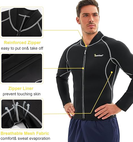 Miniatura 2 de Traje de sauna de neopreno para hombres para pérdida de peso, camisa de entrenamiento, chaqueta de fitness, gimnasio, ropa de manga larga