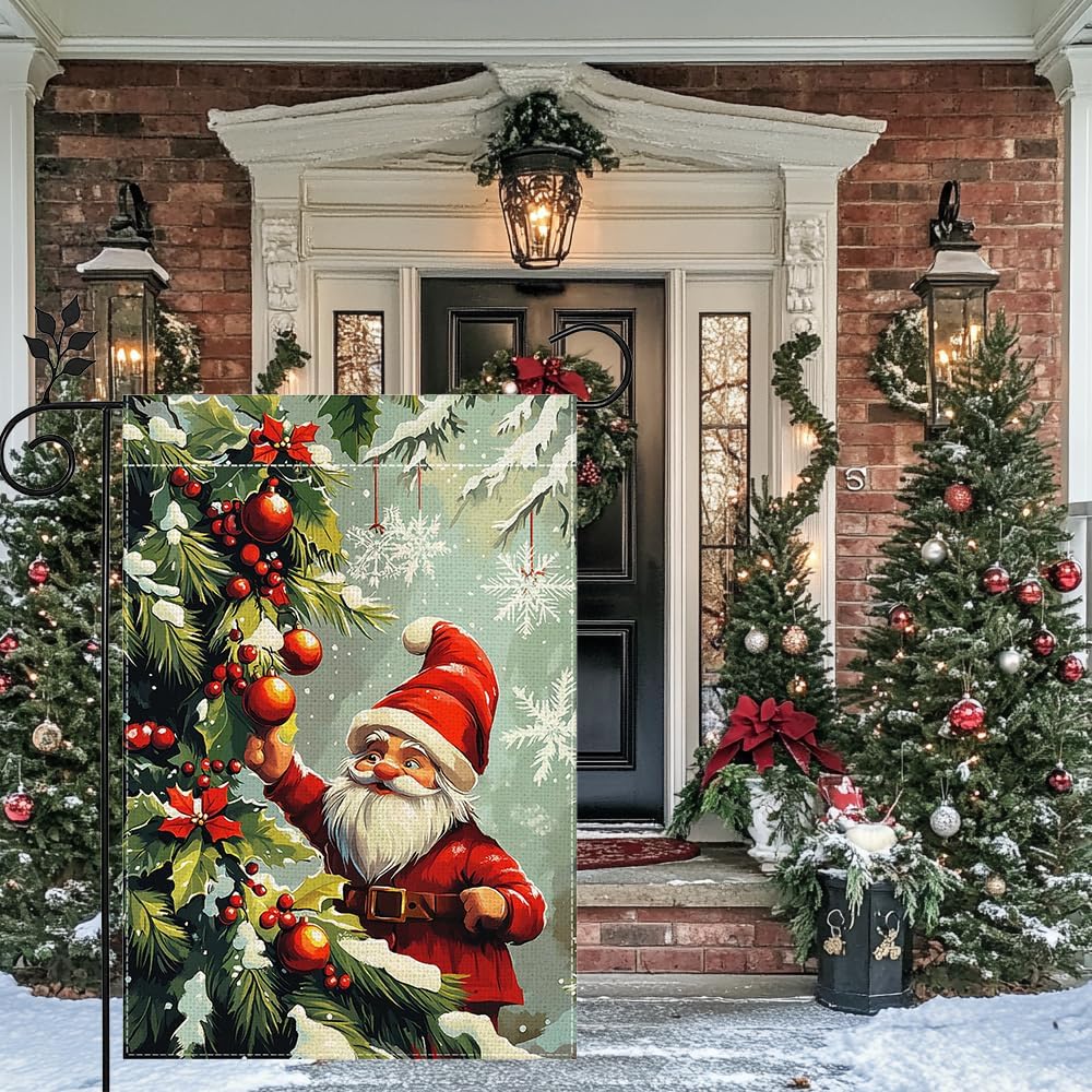 Winter Gnome Snowflake Christmas Garden Flag for Outside, Xmas Ball Welcome Yard Flag 12x18 Inch Double Sided Burlap Holiday Farmhouse Outdoor Flag Home Decoration - Image 9