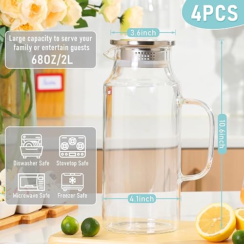 Miniatura 2 de Roshtia Jarra de vidrio con tapa, jarra de agua fría caliente con asa, resistente al calor, jarra de agua de borosilicato para refrigerador, botella