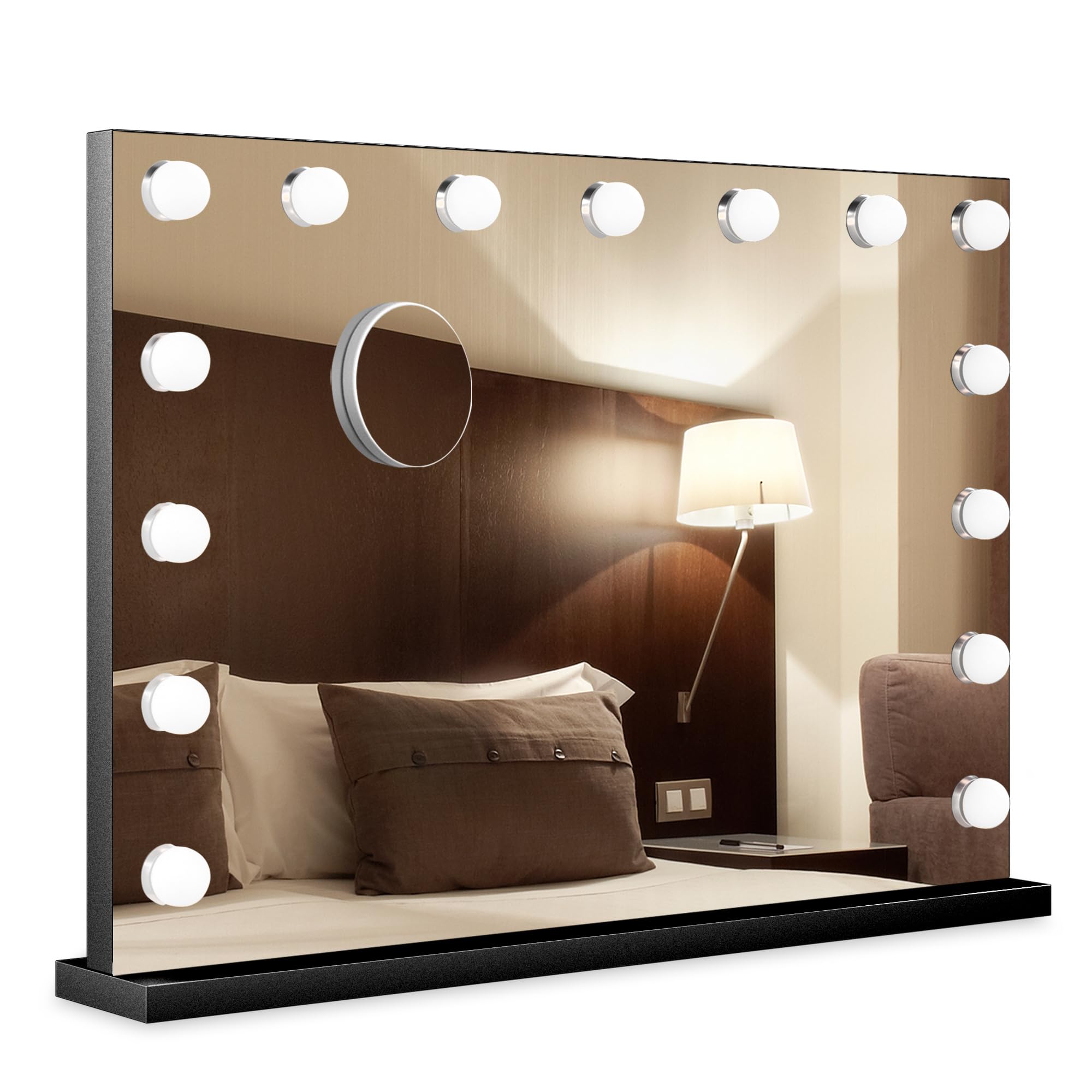 Bayt Miroir Maquillage Hollywood avec Éclairage 80x60 cm – Miroir LED Dimmable avec Grossissement 10x – Noir