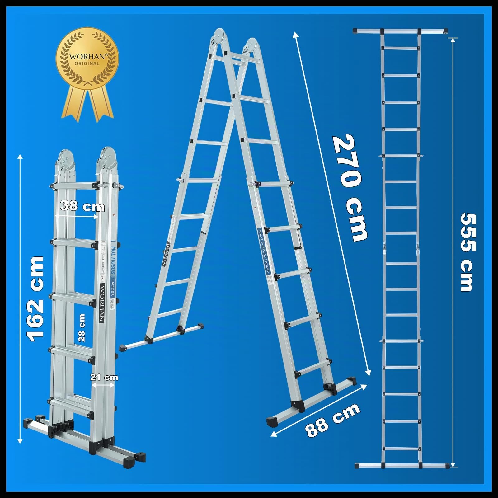 Escalera Telescópica Extensible Aluminio 555cm con Estabilizador Escalera de Tijera Robusta Versátil Plegable LG5.5