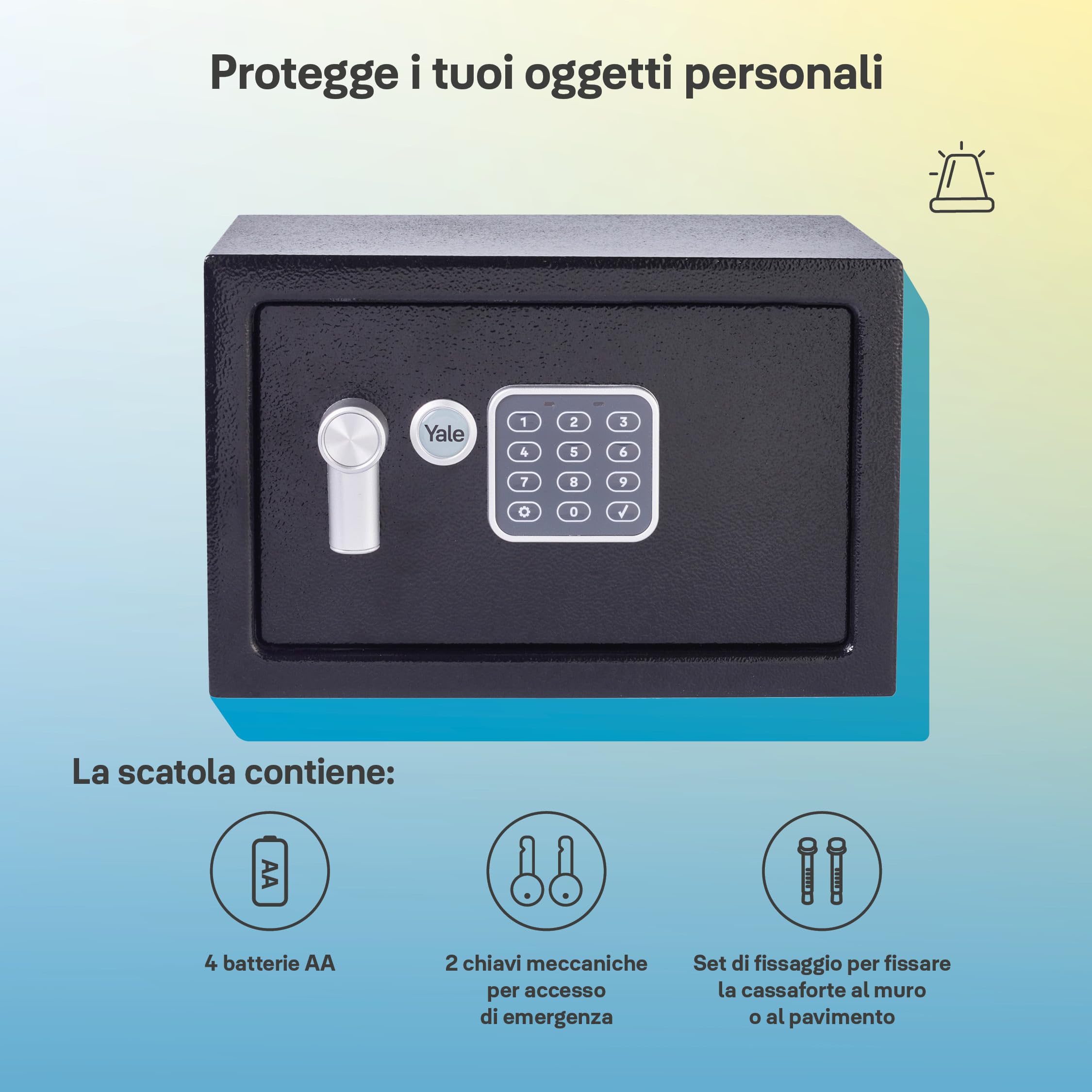 YALE Cassaforte Elettronica con Allarme Piccola YEC/200/DB2 Nero, Allarme Integrato 130 dB, Struttura e Bulloni di Bloccaggio in Acciaio, Versione Corrente